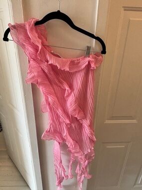 Zara Pink Ruffled One-Shoulder Top